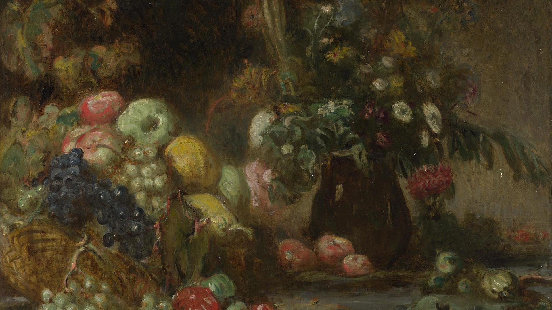Still Life with Fruit and Flowers by Probably by Pierre Andrieu
