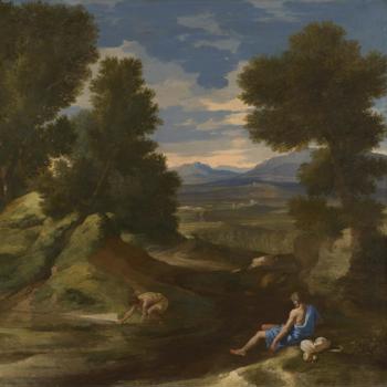 Landscape with a Man scooping Water from a Stream
