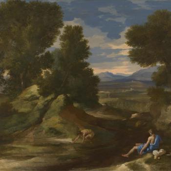 Landscape with a Man scooping Water from a Stream