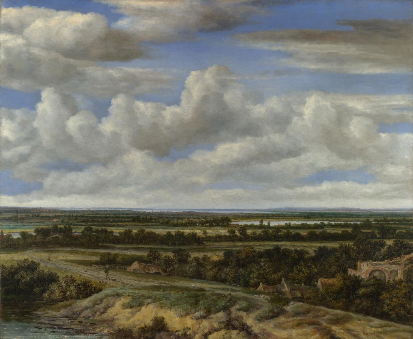 An Extensive Landscape with a Road by a River by Philips Koninck
