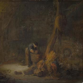 The Interior of a Barn with Two Peasants