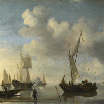 Dutch Vessels lying Inshore in a Calm, one Saluting