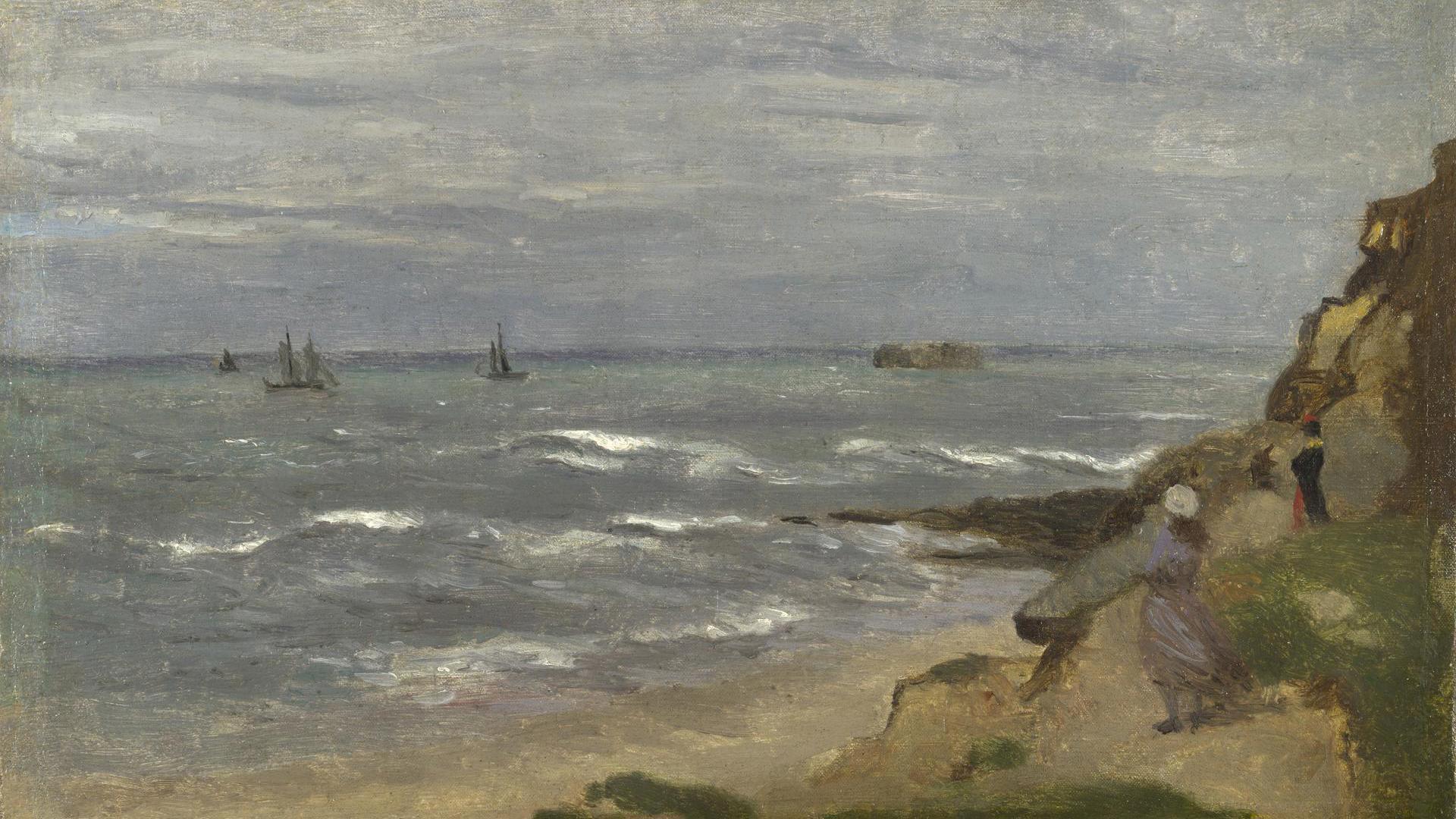 Seascape with Figures on Cliffs by Follower of Jean-Baptiste-Camille Corot