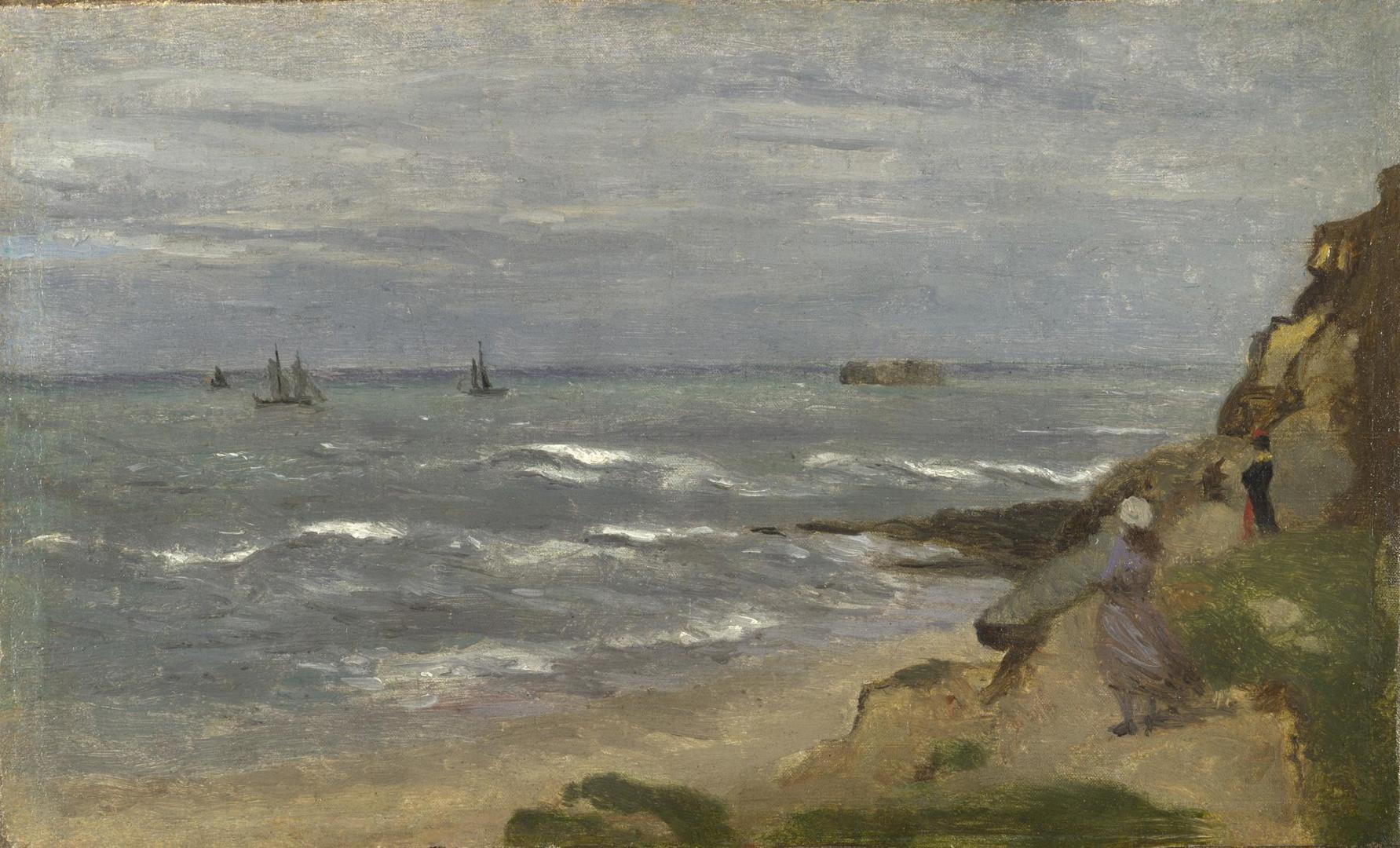 Seascape with Figures on Cliffs by Follower of Jean-Baptiste-Camille Corot