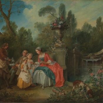 A Lady in a Garden having Coffee with Children