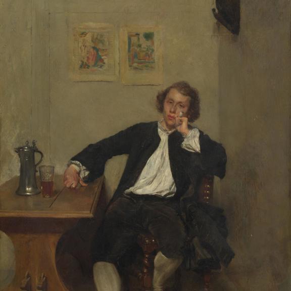 A Man in Black smoking a Pipe