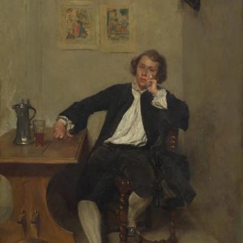 A Man in Black smoking a Pipe
