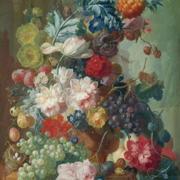 Fruit and Flowers in a Terracotta Vase