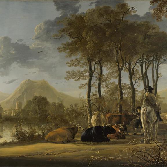 River Landscape with Horseman and Peasants