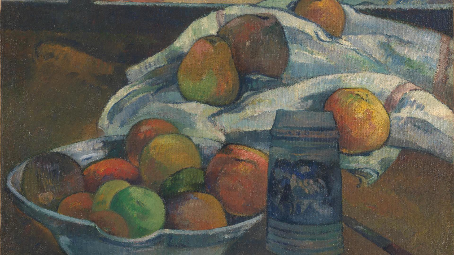 Bowl of Fruit and Tankard before a Window by Paul Gauguin