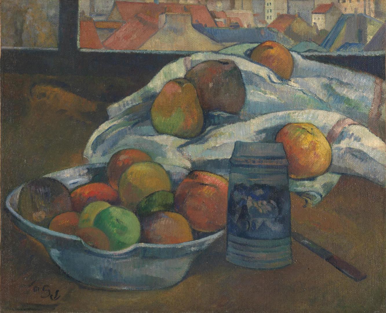 Bowl of Fruit and Tankard before a Window by Paul Gauguin