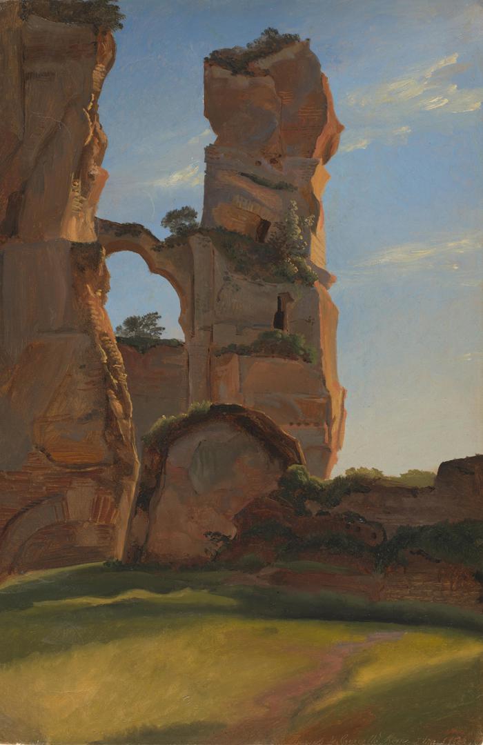 Ruined Column in the Baths of Caracalla, Rome by Possibly by Théodore Caruelle d'Aligny