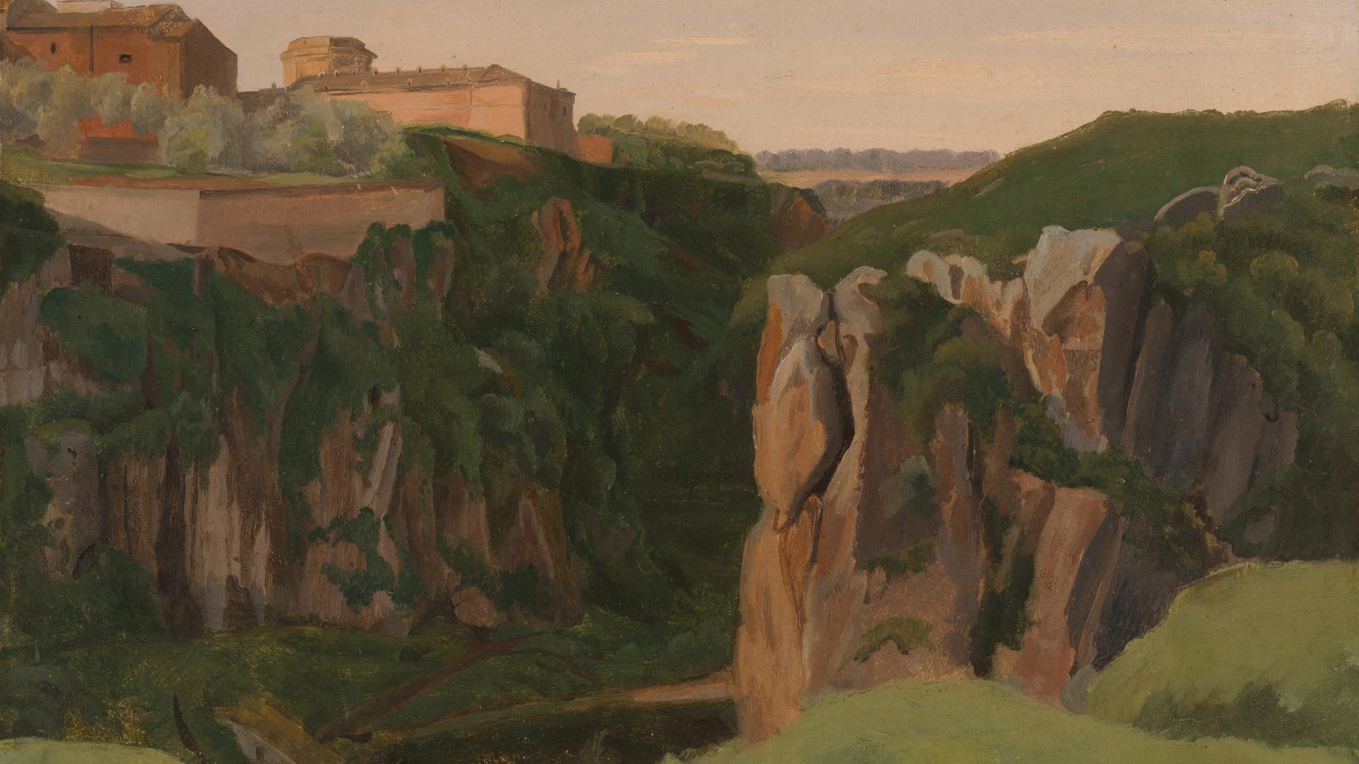 View of the Gorge at Civita Castellana by Probably by Edouard Bertin