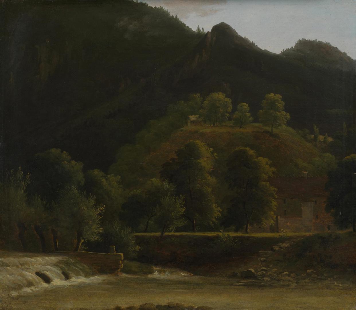 Buildings by a Weir in a Mountainous Valley by Probably by Jean Joseph Xavier Bidauld