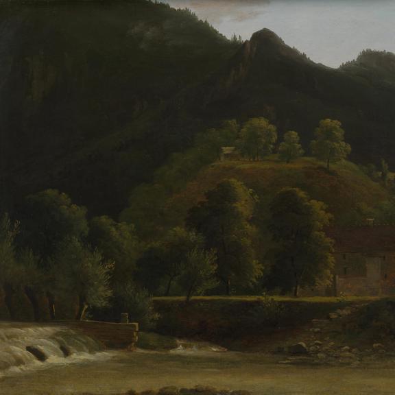 Buildings by a Weir in a Mountainous Valley