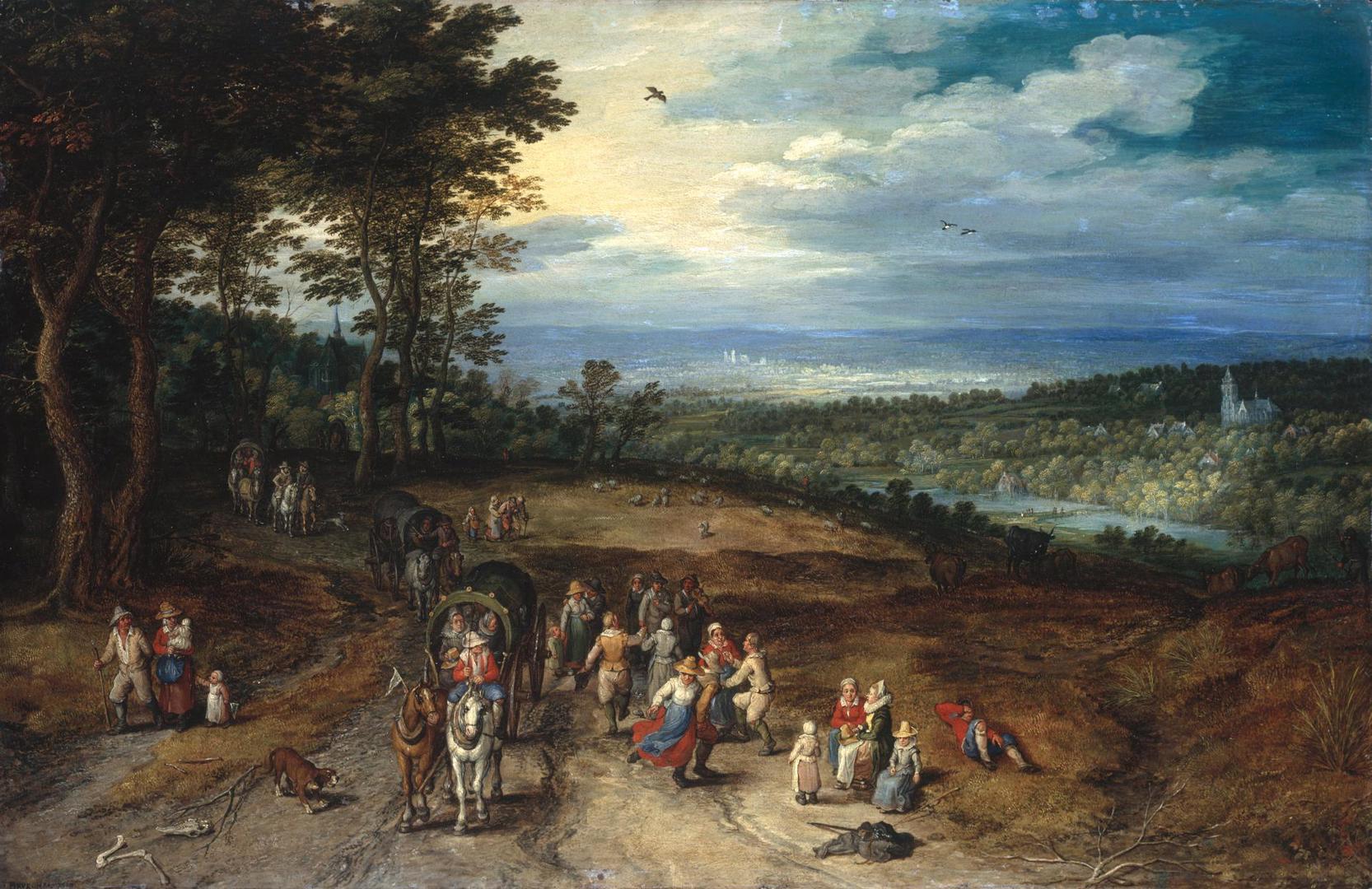 Landscape with Travellers and Peasants on a Track by Jan Brueghel the Elder