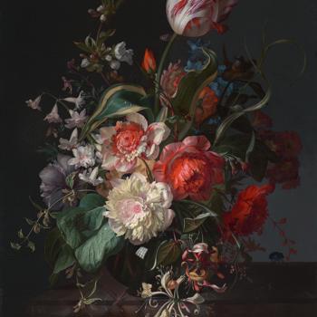 Flowers in a Glass Vase with a Tulip