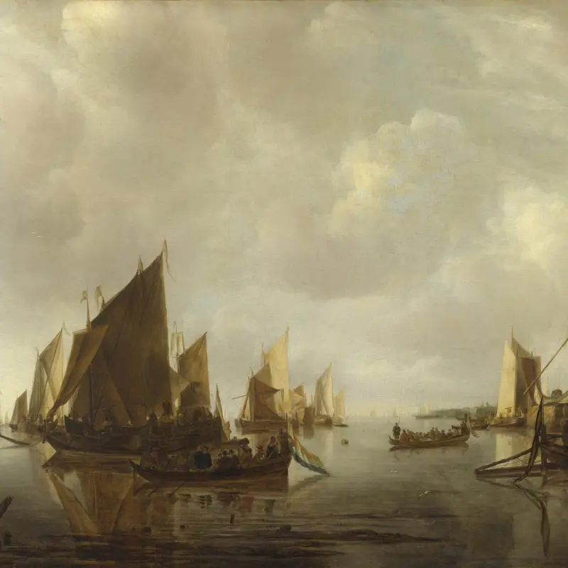 A River Scene with Dutch Vessels Becalmed