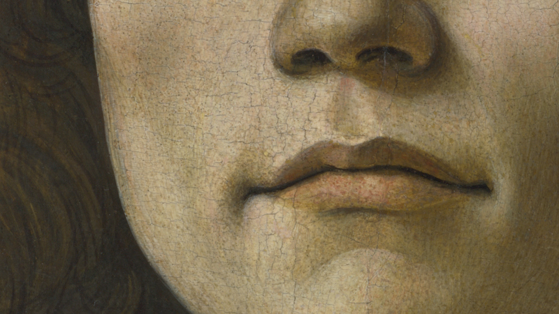 Detail of Sandro Botticelli, 'Portrait of a Young Man', probably about 1480-5. Man's chin.