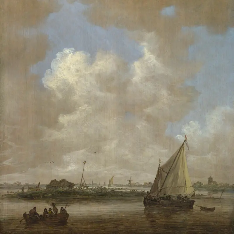 A River Scene, with a Hut on an Island