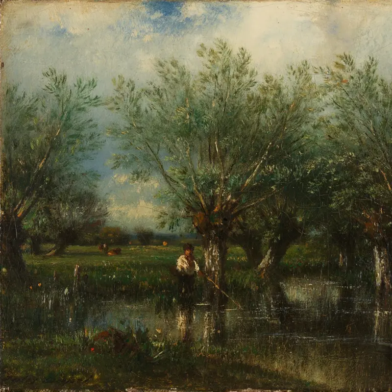 Willows, with a Man Fishing