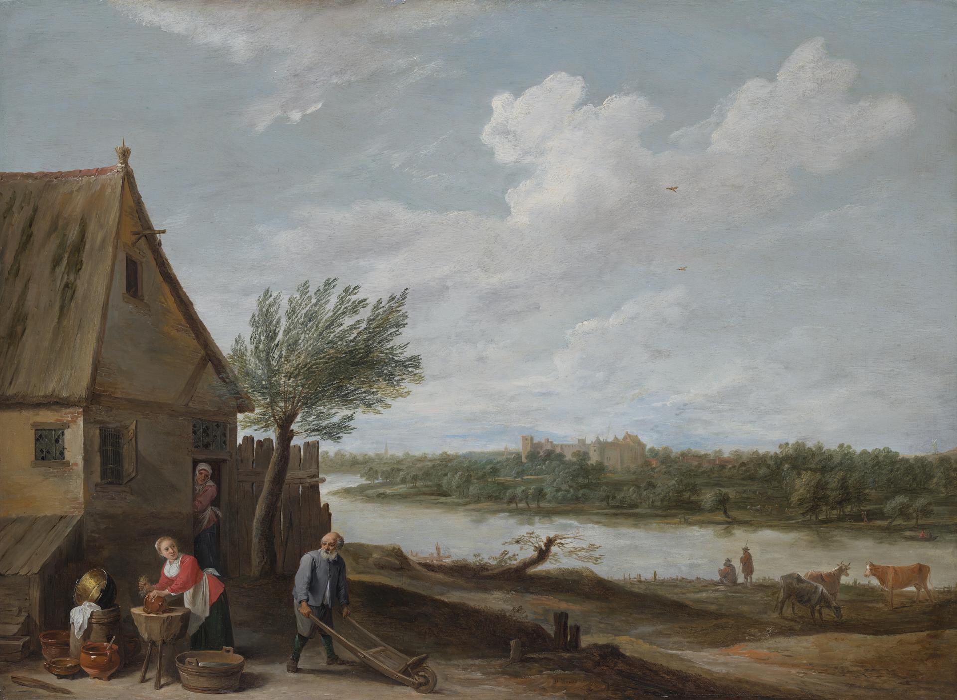 A Cottage by a River with a Distant View of a Castle