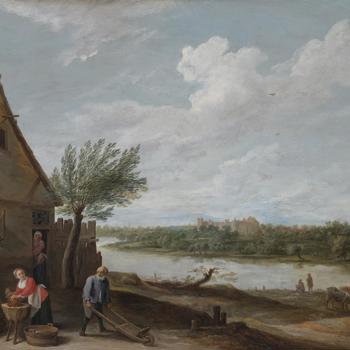 A Cottage by a River with a Distant View of a Castle