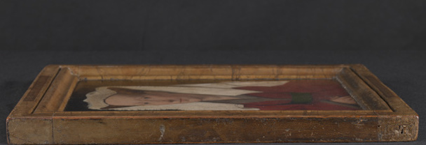Jan van Eyck: 'Margaret, the Artist's Wife', 1439, view of th eleft edge of the panel.