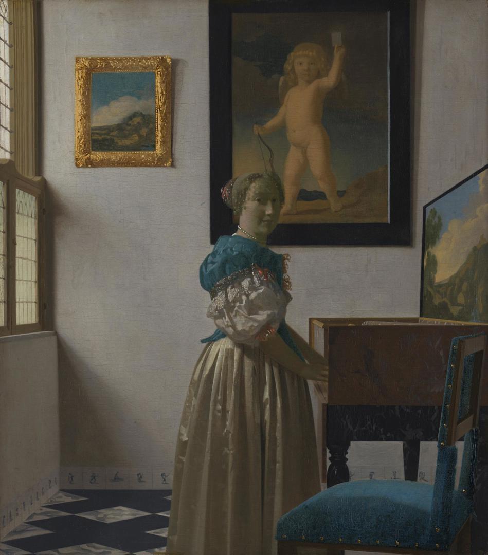 A Young Woman standing at a Virginal by Johannes Vermeer
