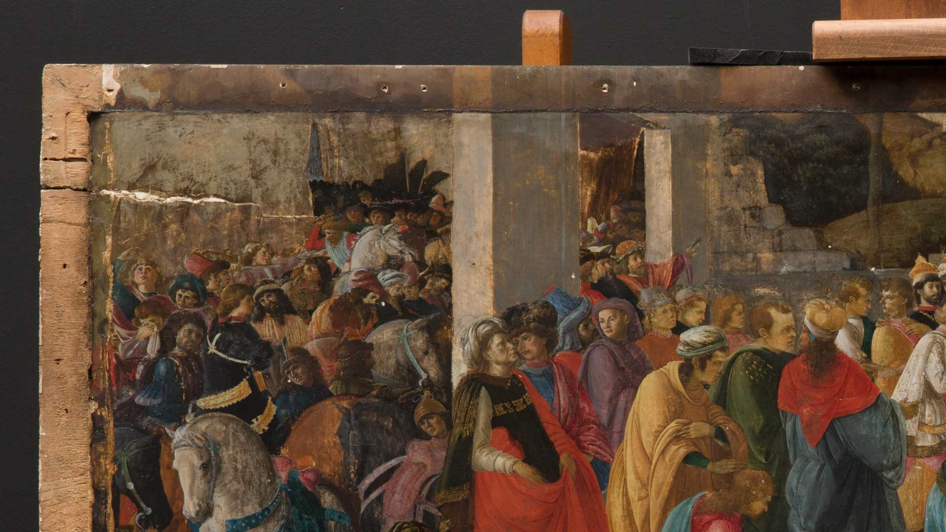 Pictured after the frame was removed - detail from Sandro Botticelli and Filippino Lippi, 'Adoration of the Kings', about 1470