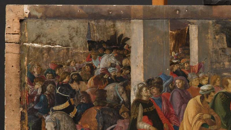 Pictured after the frame was removed - detail from Sandro Botticelli and Filippino Lippi, 'Adoration of the Kings', about 1470