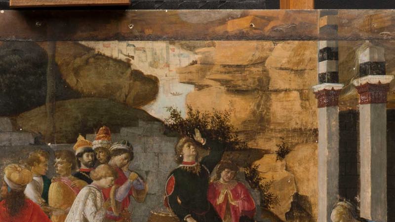 Pictured after the frame was removed - detail from Sandro Botticelli and Filippino Lippi, 'Adoration of the Kings', about 1470