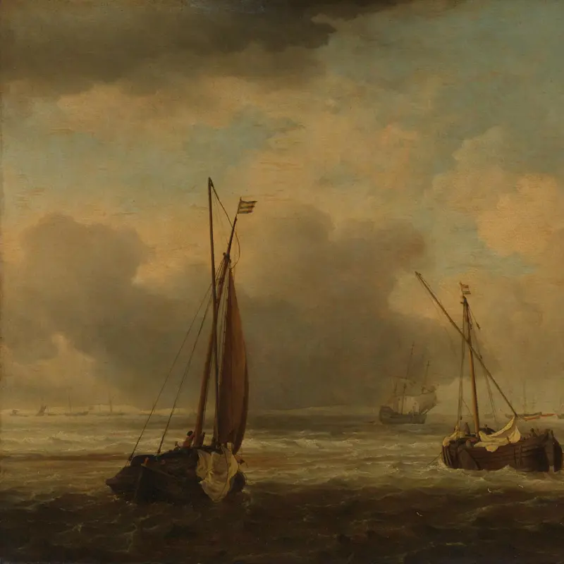 Dutch Ships and Small Vessels Offshore in a Breeze