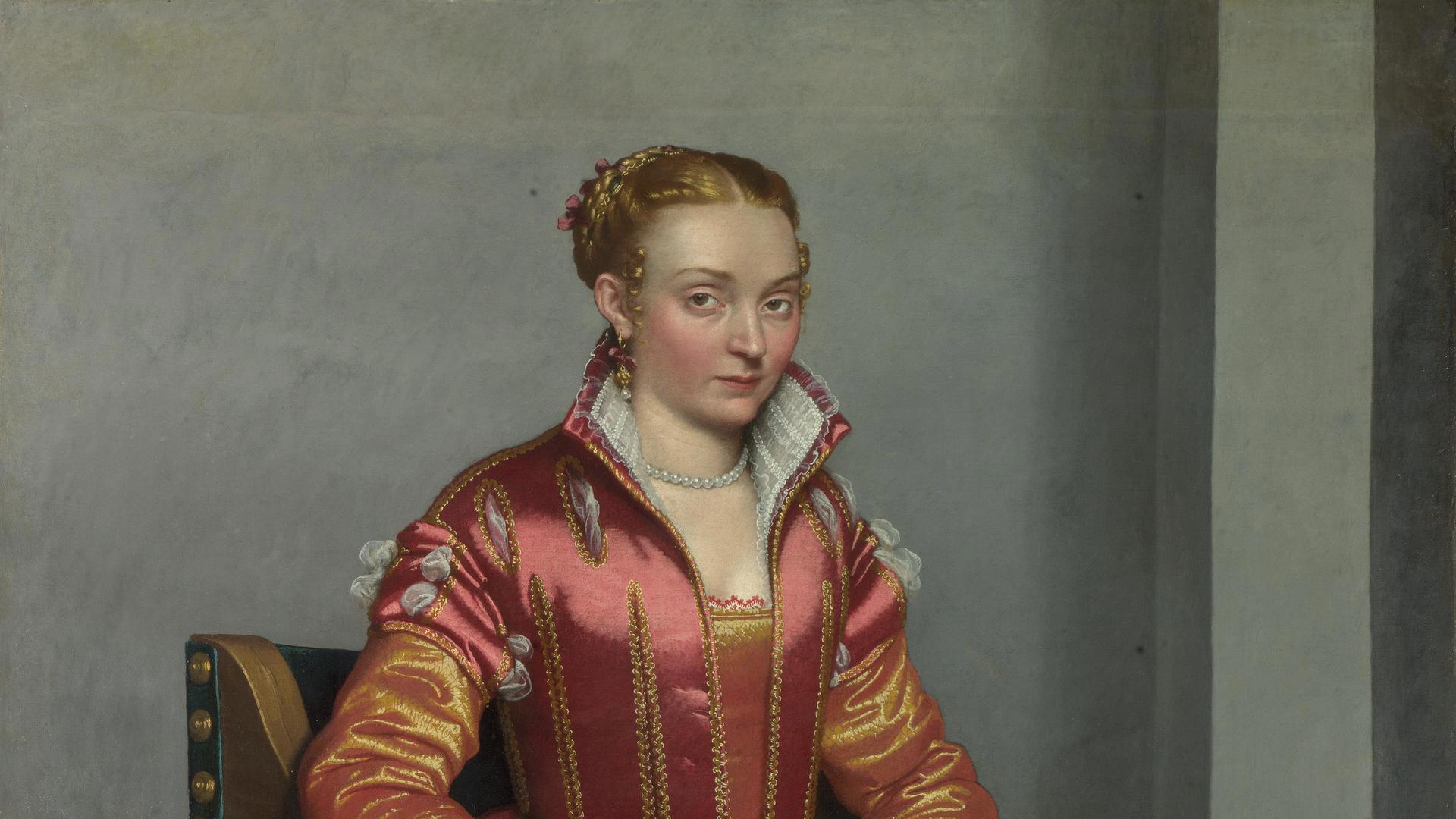 portrait of a lady in red dress George Bernhard Meyer | Portrait Painting Woman in Red Dress