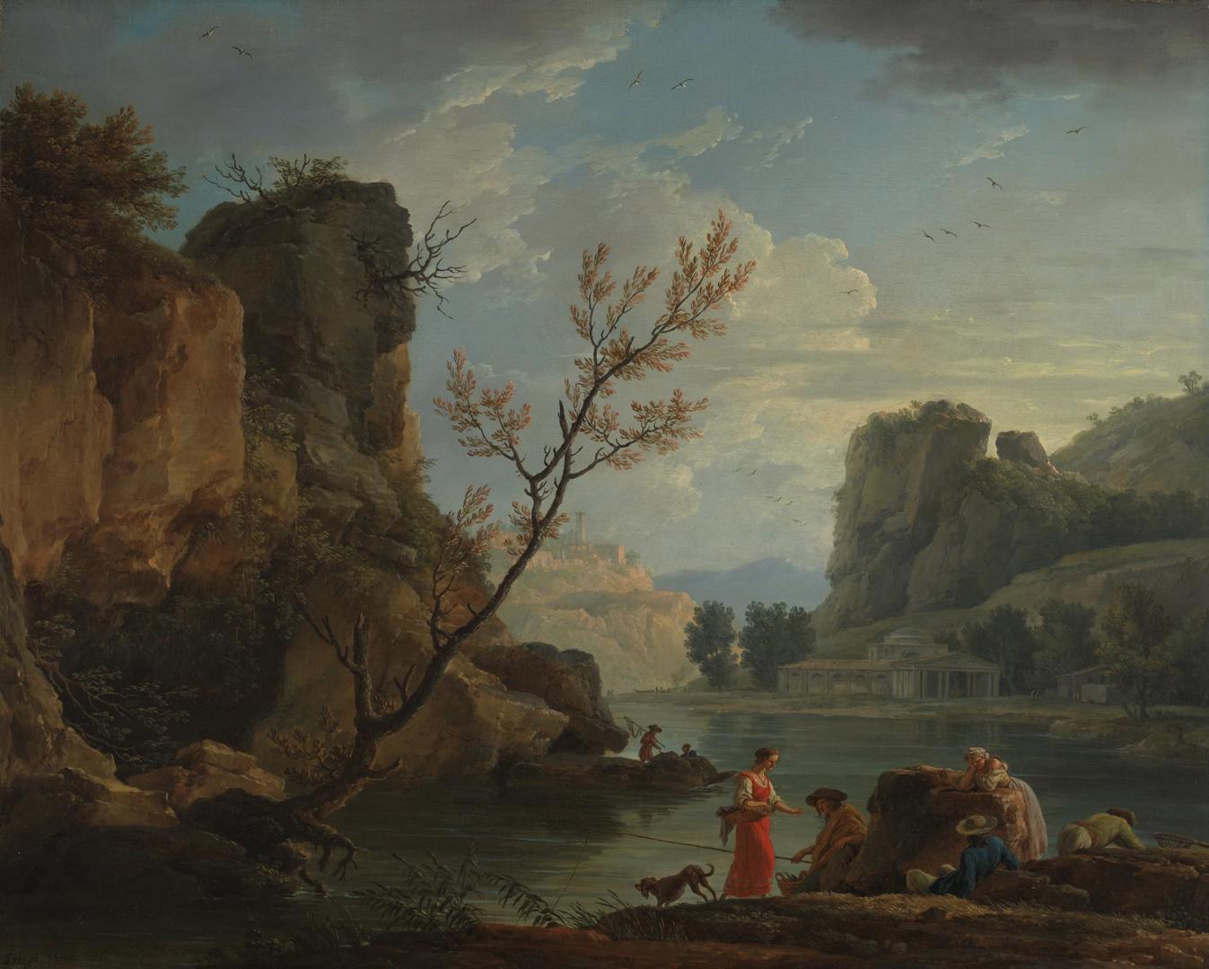 A River with Fishermen by Claude-Joseph Vernet