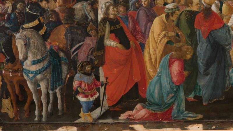 Pictured after the frame was removed - detail from Sandro Botticelli and Filippino Lippi, 'Adoration of the Kings', about 1470