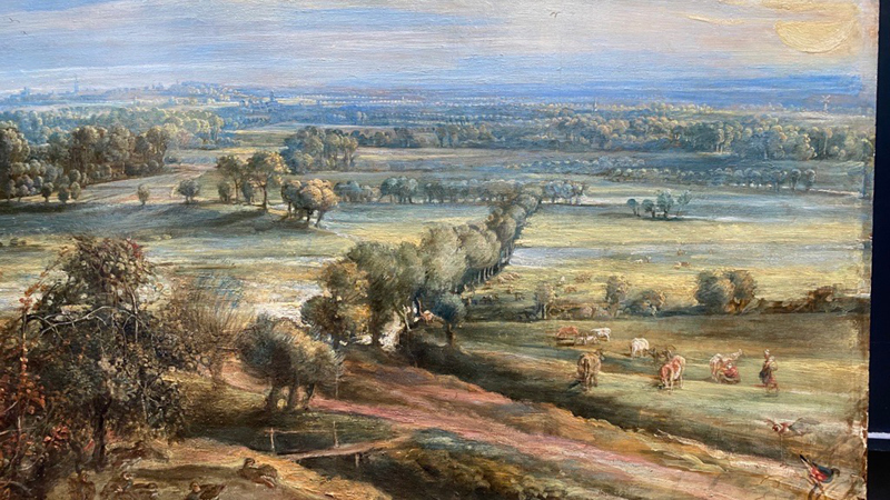 Pictured post-cleaning and mid-conservation: Detail from Peter Paul Rubens, 'An Autumn Landscape with a View of Het Steen in the Early Morning', probably 1636 © The National Gallery, London