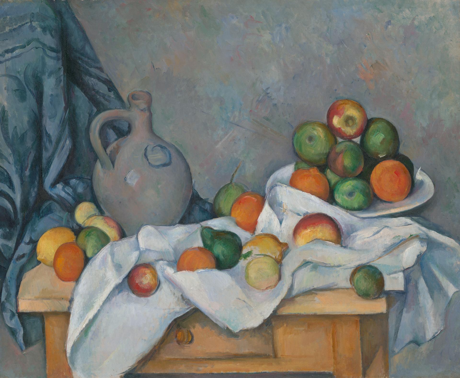 Curtain, Jug and Dish of Fruit