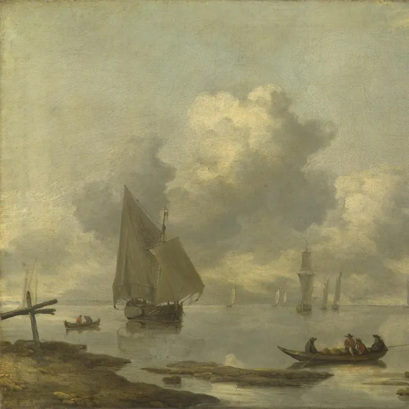 Vessels in Light Airs on a River near a Town