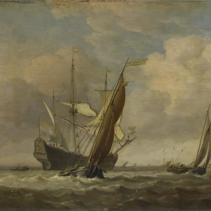 Two Small Vessels and a Dutch Man-of-War in a Breeze
