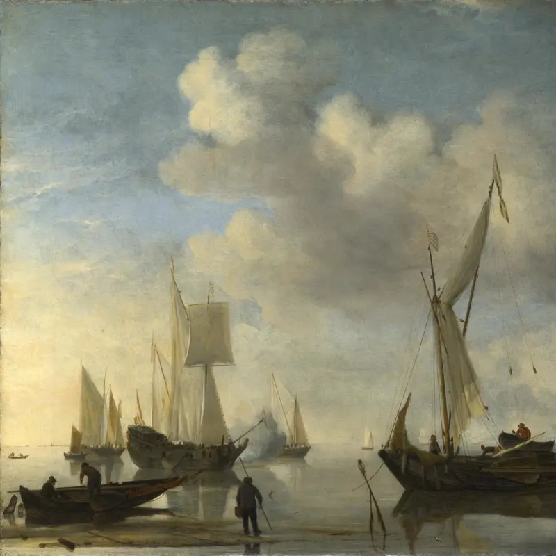 Dutch Vessels lying Inshore in a Calm, one Saluting