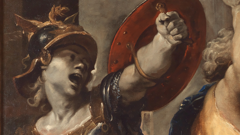 Detail of Luca Giordano, 'Perseus turning Phineas and his Followers to Stone', early 1680s. Man being turned to stone.