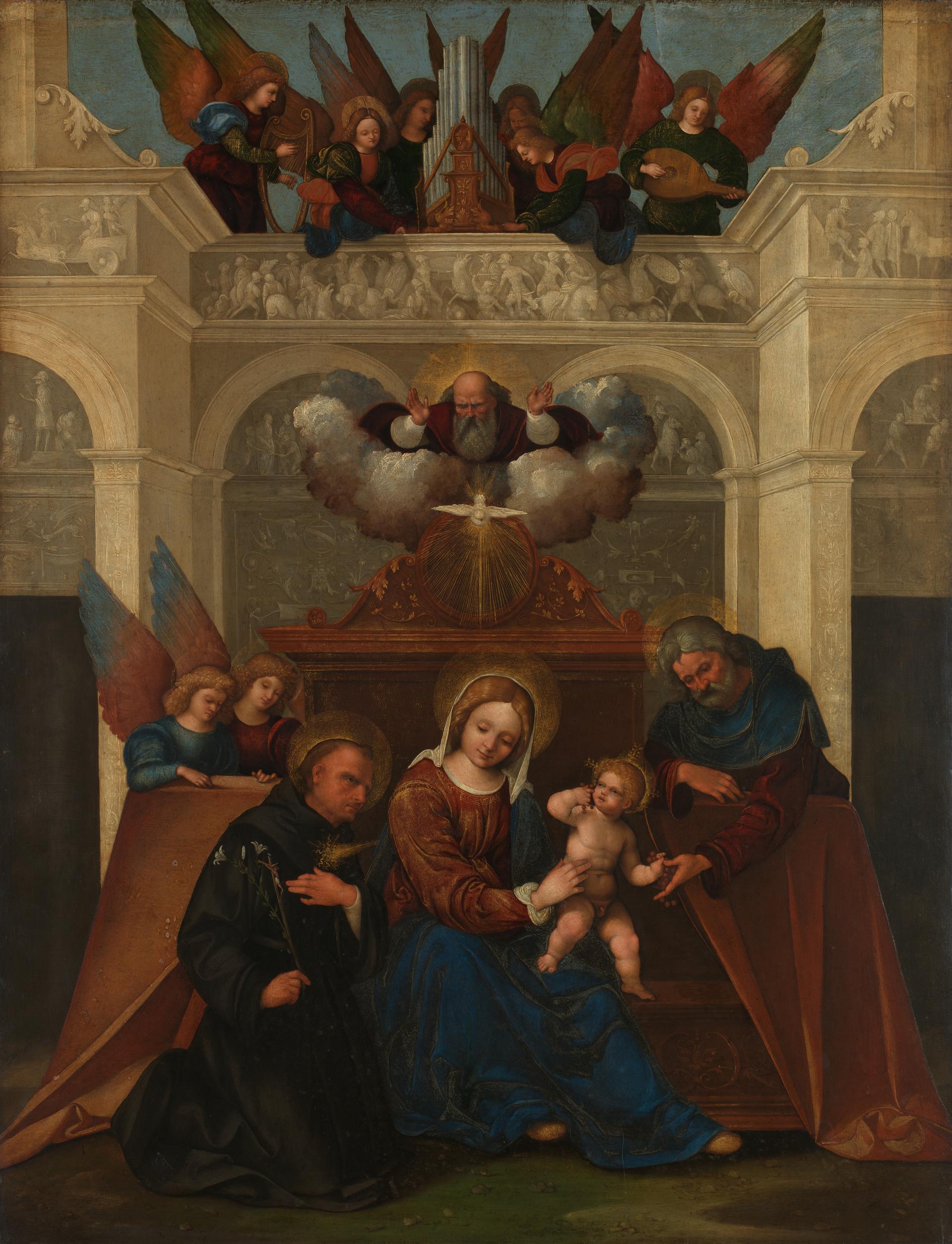 The Holy Family with a Saint, the Trinity and Angels