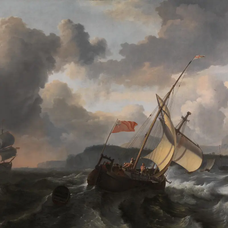 An English Vessel and a Man-of-war in a Rough Sea