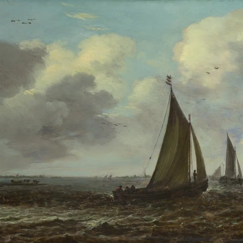 Sailing Vessels on a River in a Breeze