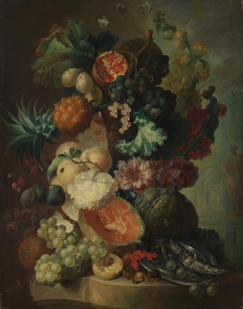 Fruit, Flowers and a Fish by Jan van Os