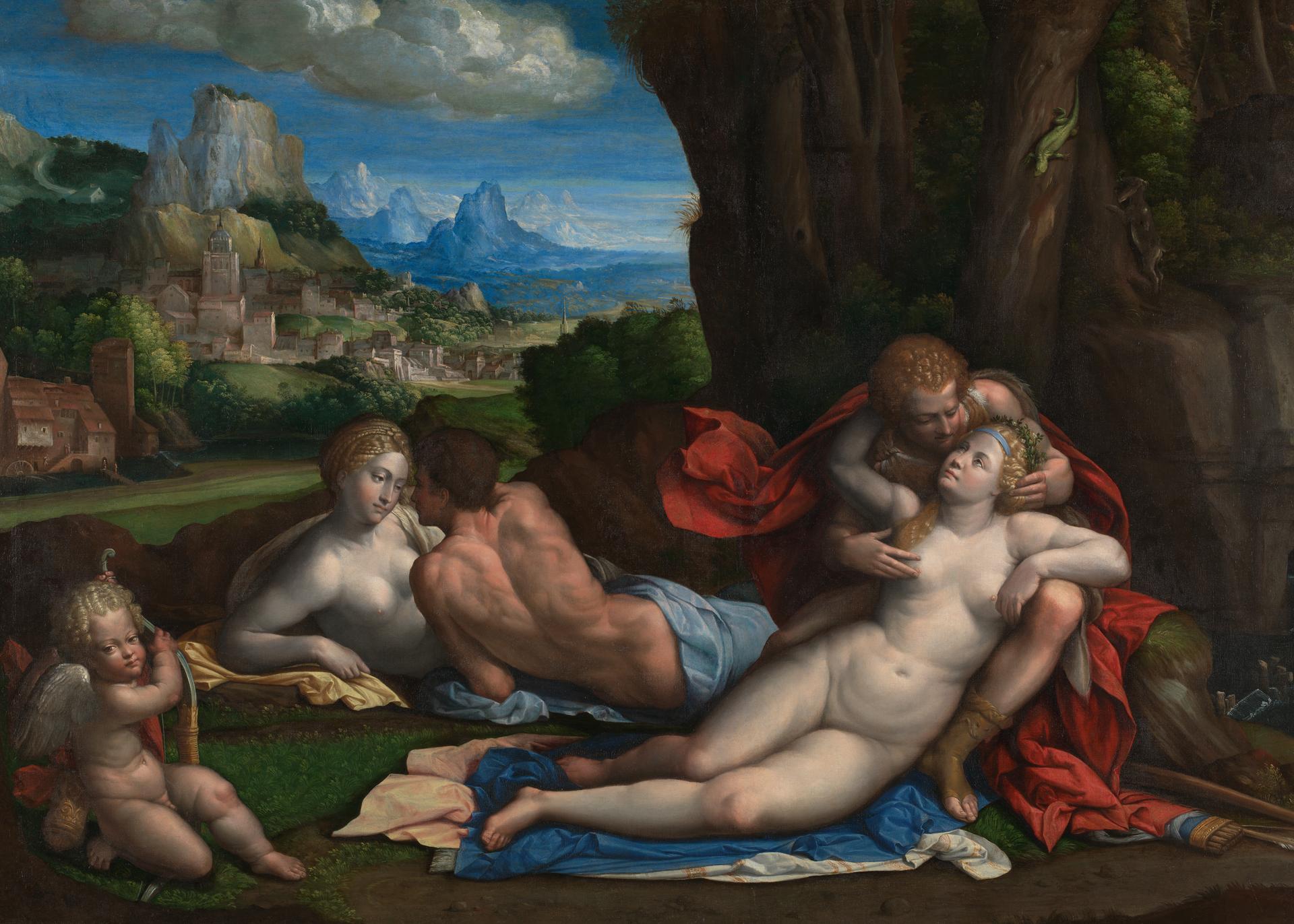 Two Couples with Cupid