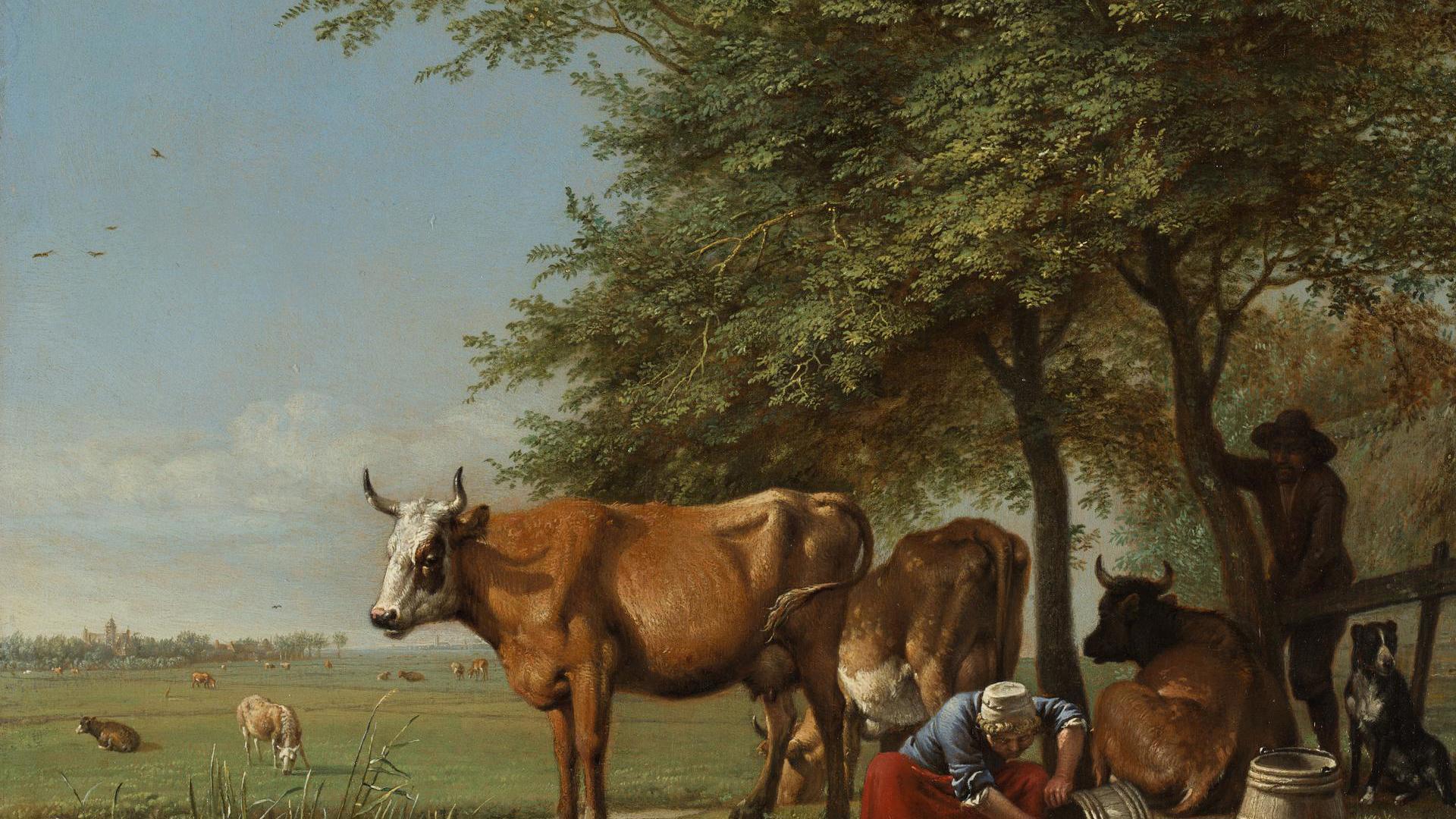 Landscape with Cattle and a Woman by a Stream by Paulus Potter