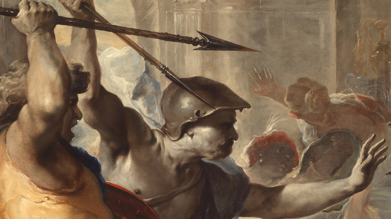 Detail of Luca Giordano, 'Perseus turning Phineas and his Followers to Stone', early 1680s. Man being turned to stone.