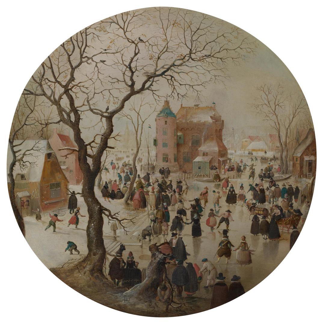 A Winter Scene with Skaters near a Castle by Hendrick Avercamp